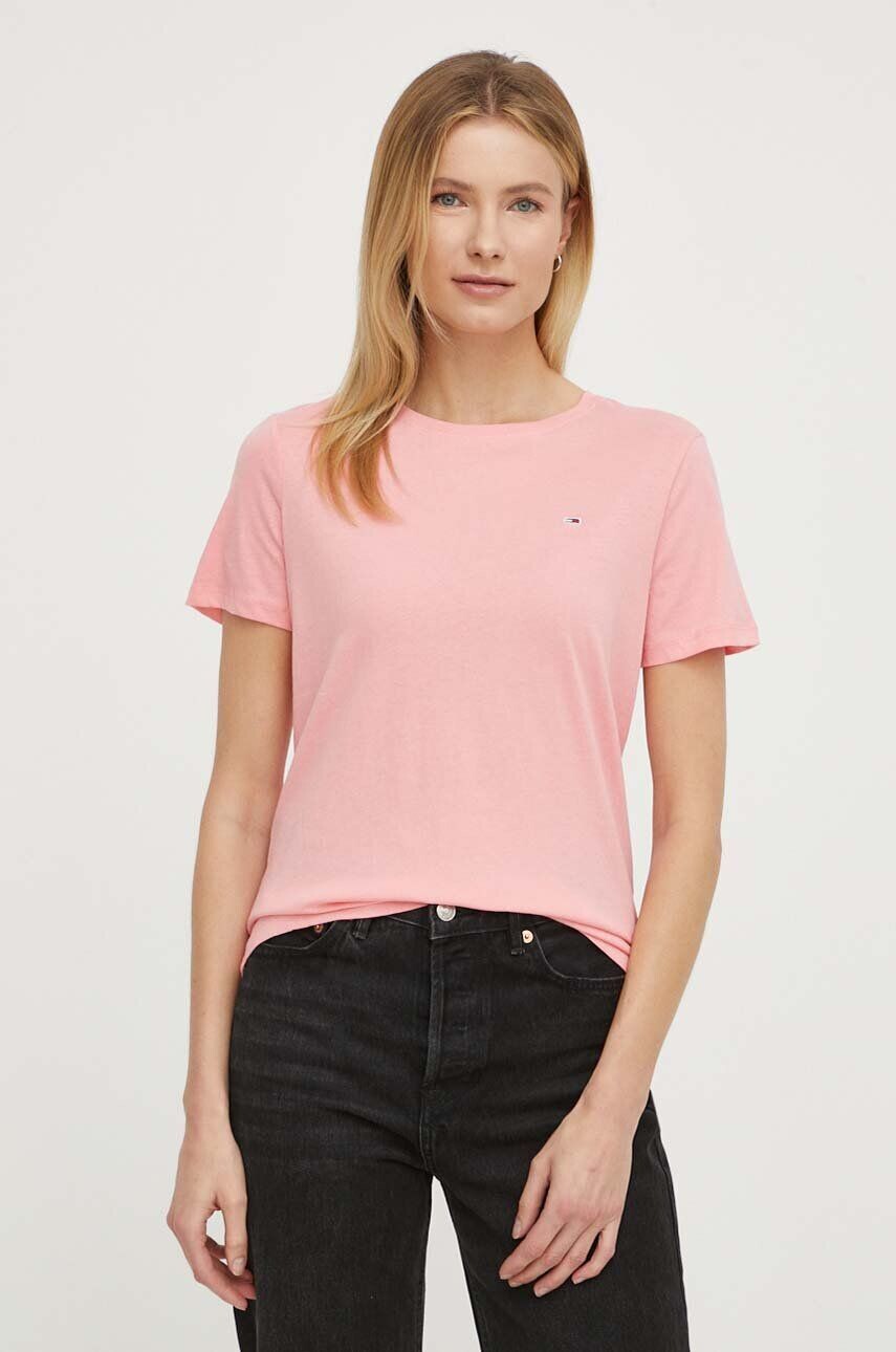 

Хлопковая футболка Tommy Jeans, розовый