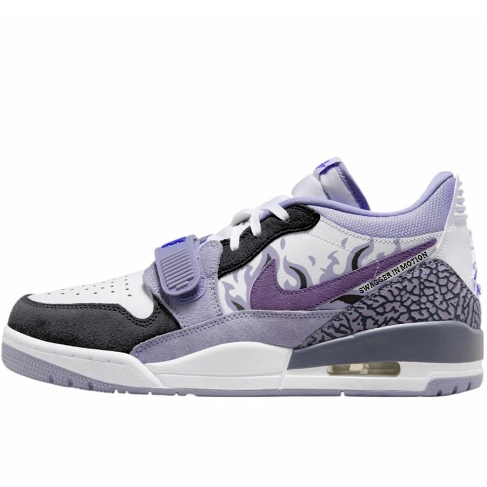 

Jordan Легкие детские кроссовки Air Legacy Burn Abrasion Resistant низкие унисекс черный фиолетовый белый