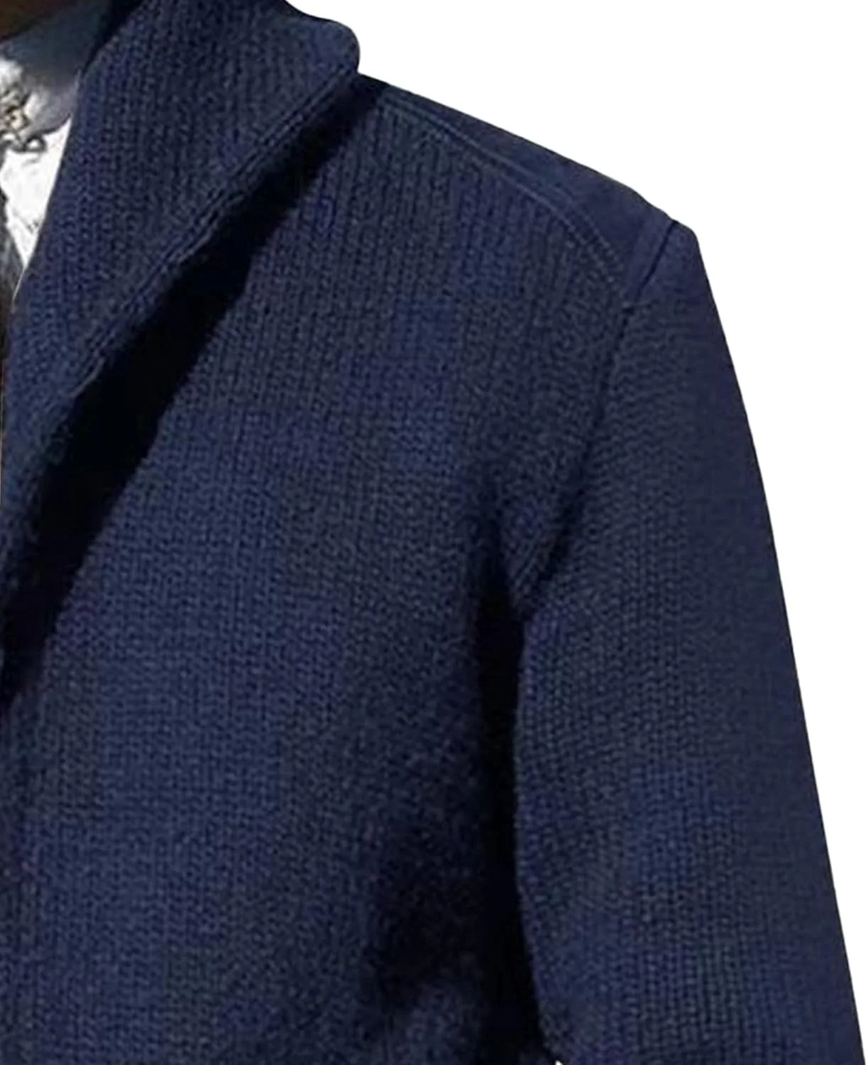 Мужской свитер с воротником-шалью на пуговицах, длинный рукав, slim fit — фото 4