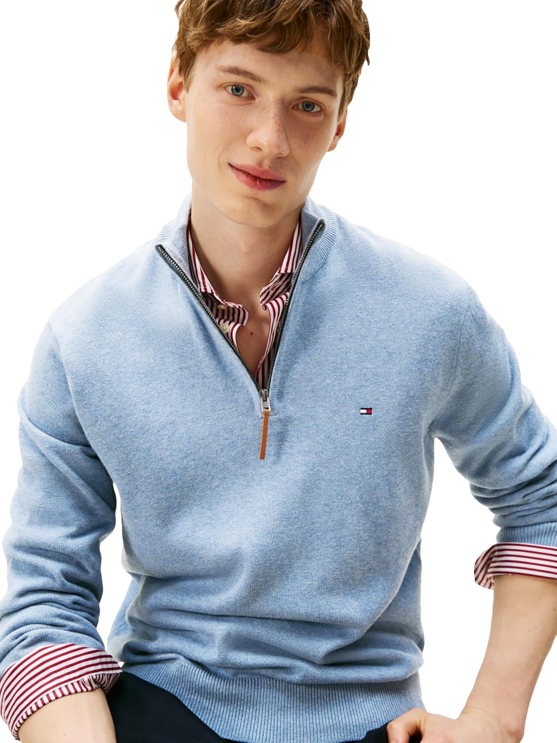Мужской хлопковый свитер Tommy Hilfiger с длинным рукавом и застежкой-молнией на четверть оборота, Navy Heather — фото 2