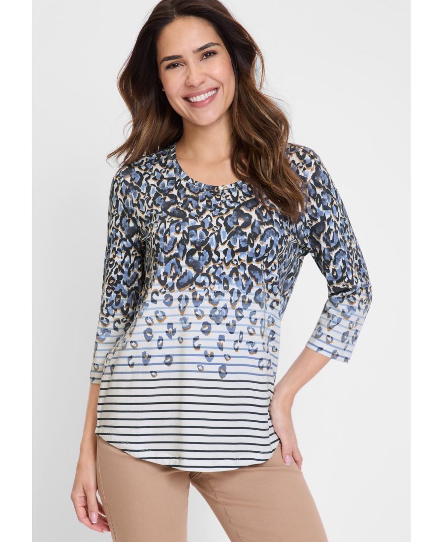 

Женская футболка с изображением льва и в полоску Olsen, True navy, Синий, Женская футболка с изображением льва и в полоску Olsen, True navy