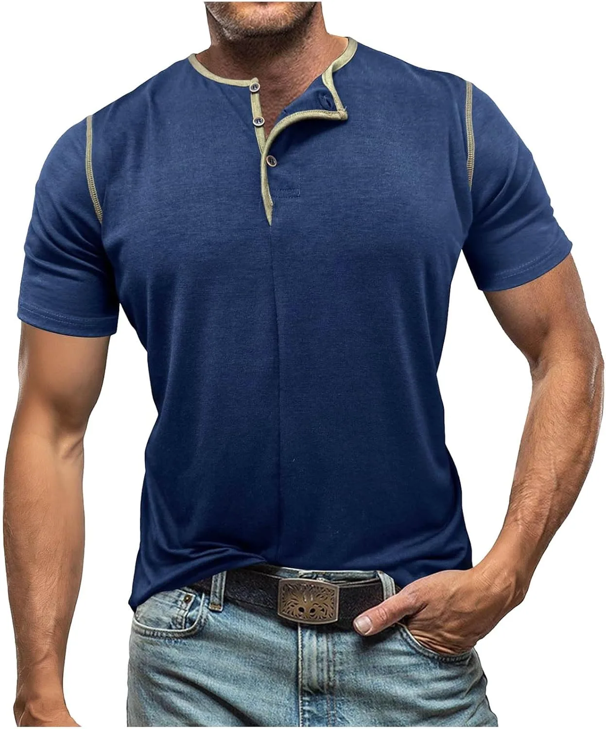 

Мужская футболка Henley с коротким рукавом, хлопок Lmdudan