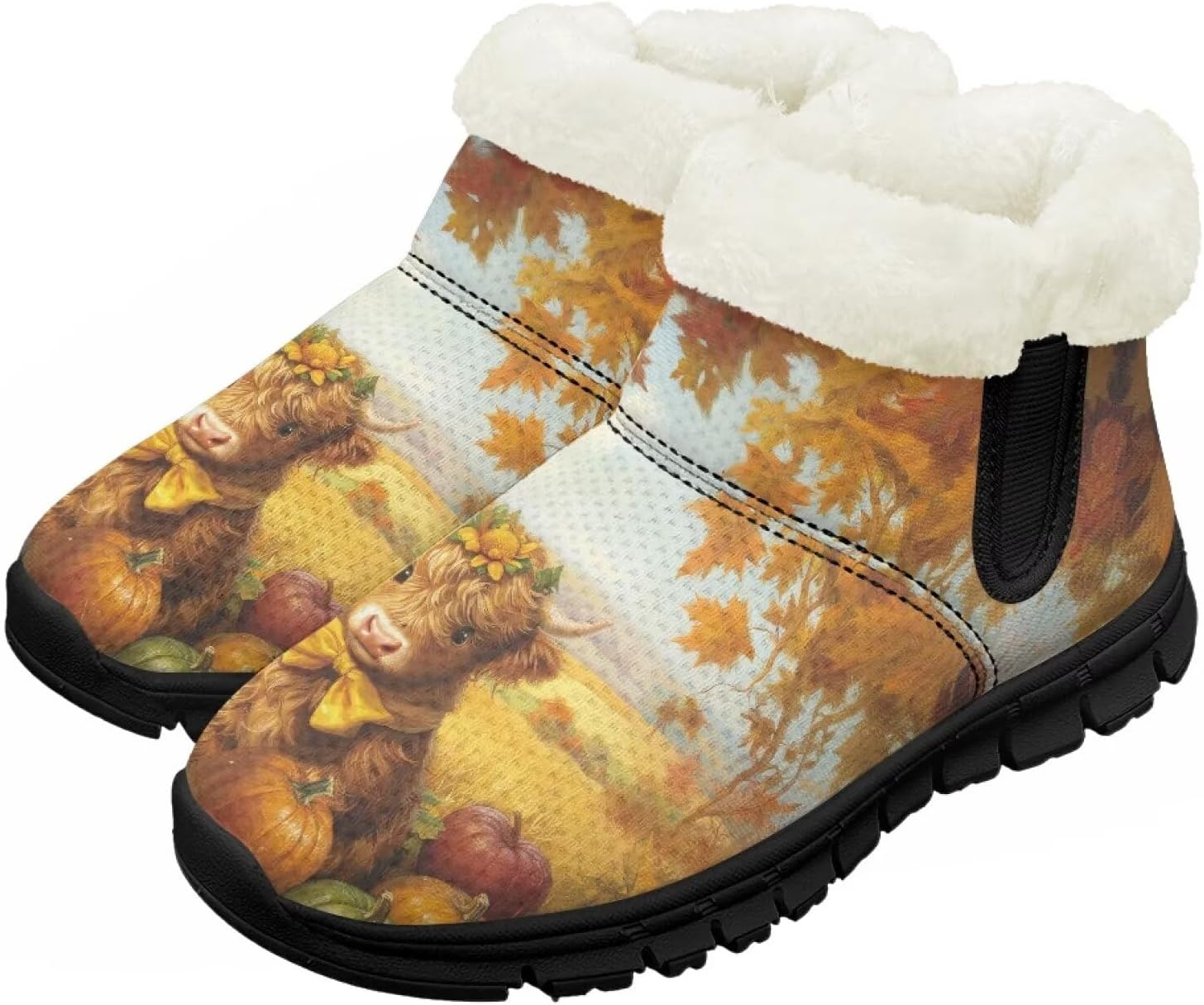 

Детские зимние ботинки для девочек и мальчиков, утепленные, с меховой подкладкой, водонепроницаемые, легкие, противоскользящие Chririnla, Maple Leaf Highland Cow