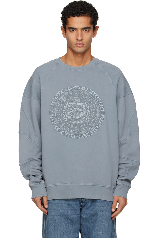 

Balmain Серая толстовка в стиле медай с вышивкой Balmain, Серый, Balmain Серая толстовка в стиле медай с вышивкой Balmain