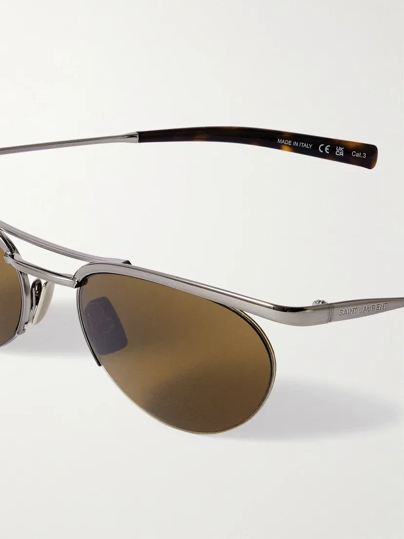 Солнцезащитные очки в овальной оправе серебристого цвета Saint Laurent Eyewear, серебряный — фото 4