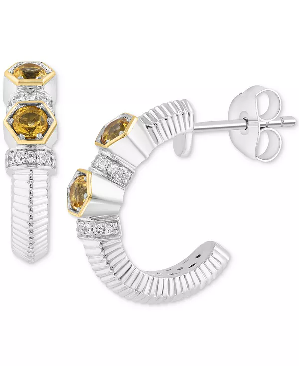 

Маленькие серьги-кольца Effy с небесно-голубым топазом (1/2 карата) и белым сапфиром (1/5 карата) из стерлингового серебра и 18-каратного золота, 0,62 дюйма (доступны с цитрином и аметистом) Effy Collection, citrine