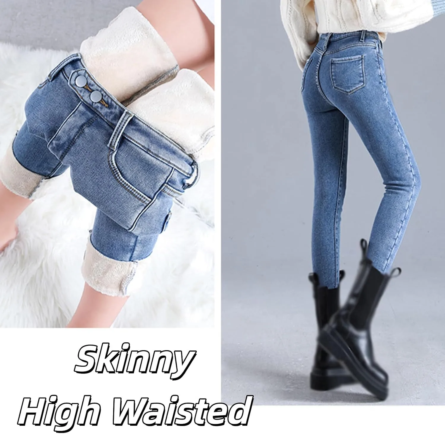 Утепленные джинсы женские high waisted skinny — фото 3