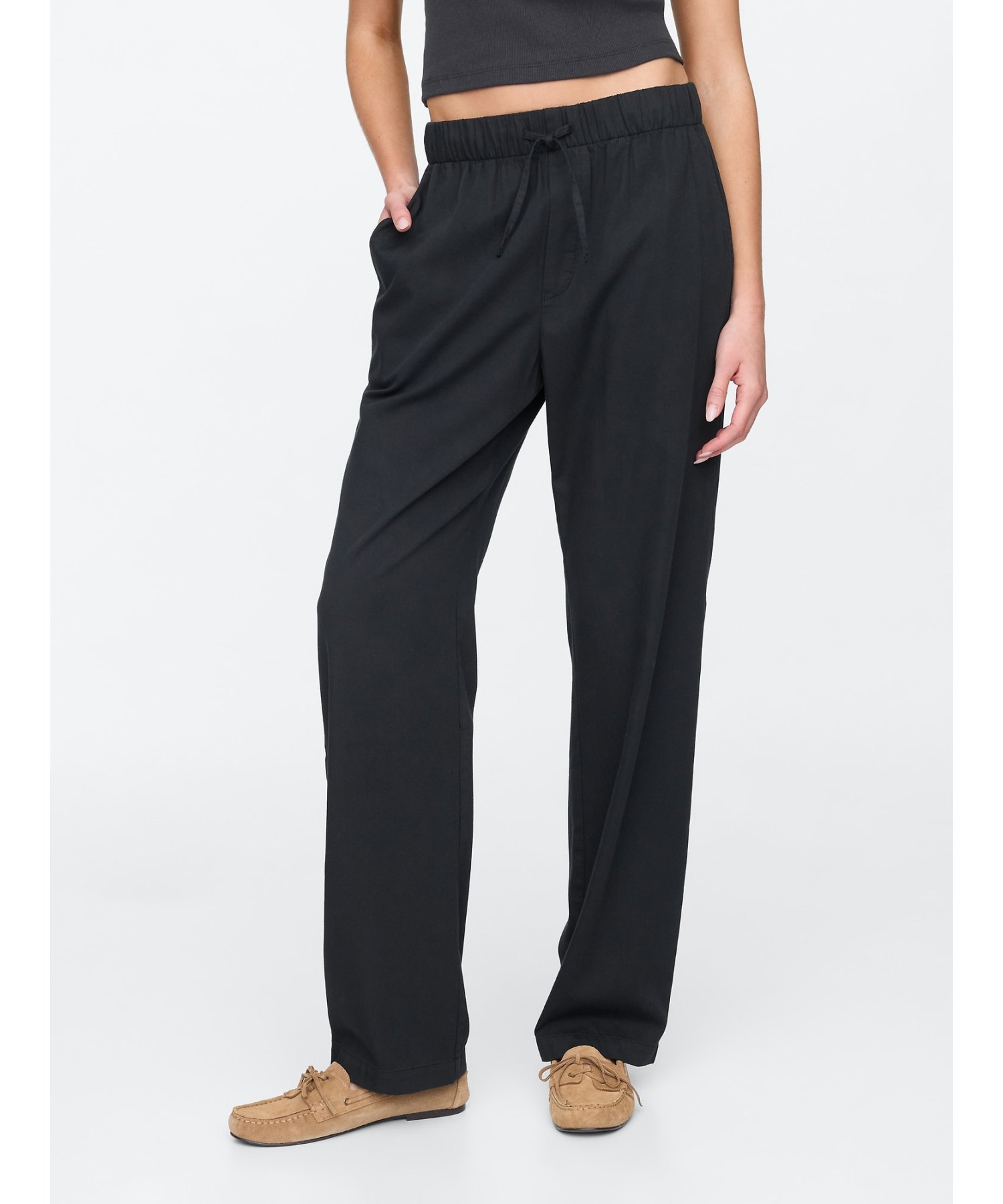 (W) Брюки средней посадки из мягкой саржи GAP, BLACK_22