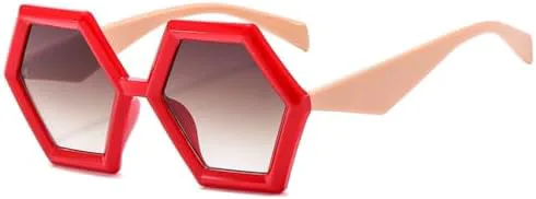 

Винтажные шестиугольные солнцезащитные очки 2027 года для женщин, многоугольные солнцезащитные очки с защитой от УФ-излучения UV400 для мужчин MTZJH, Red