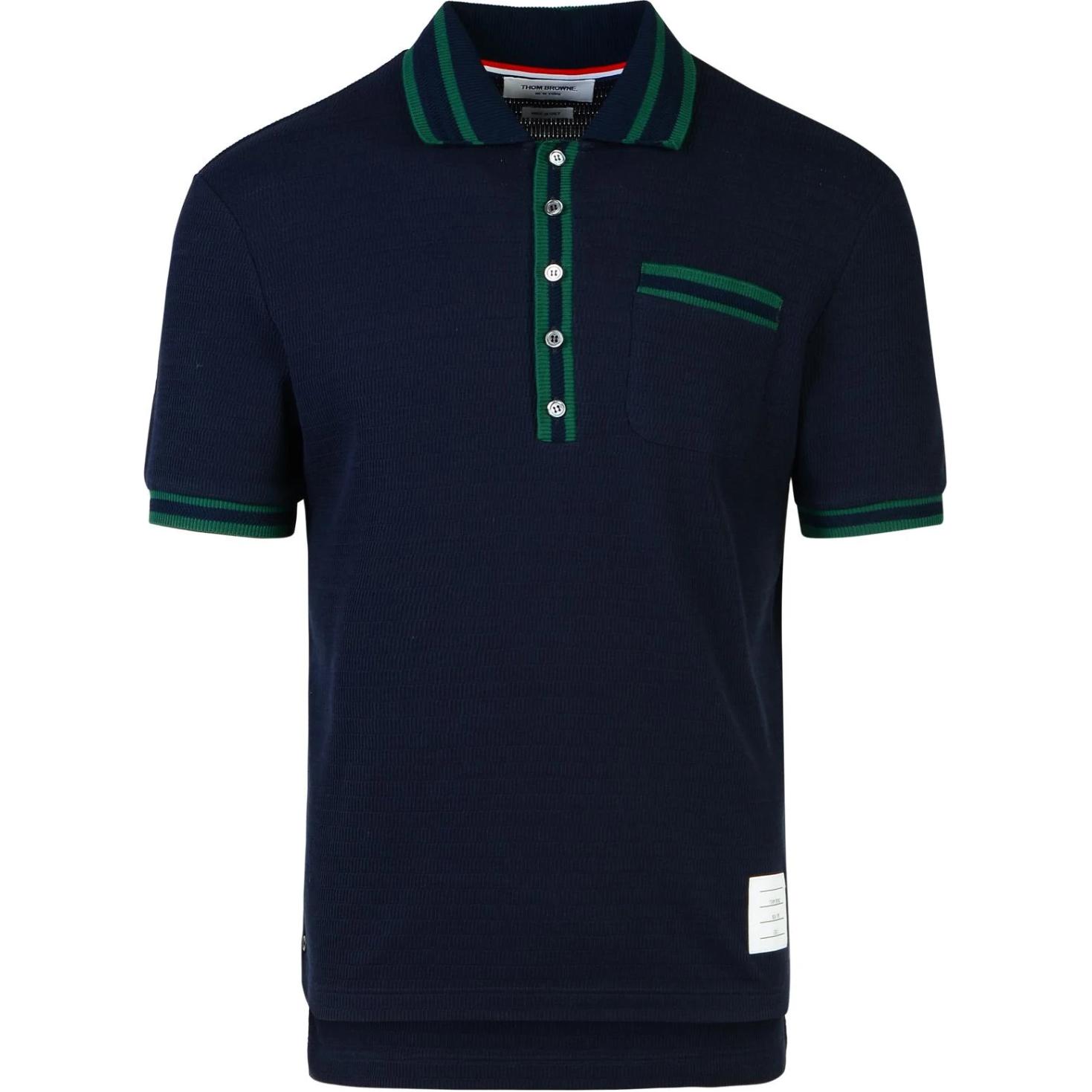 

Поло с ажурной полосой THOM BROWNE, морской синий