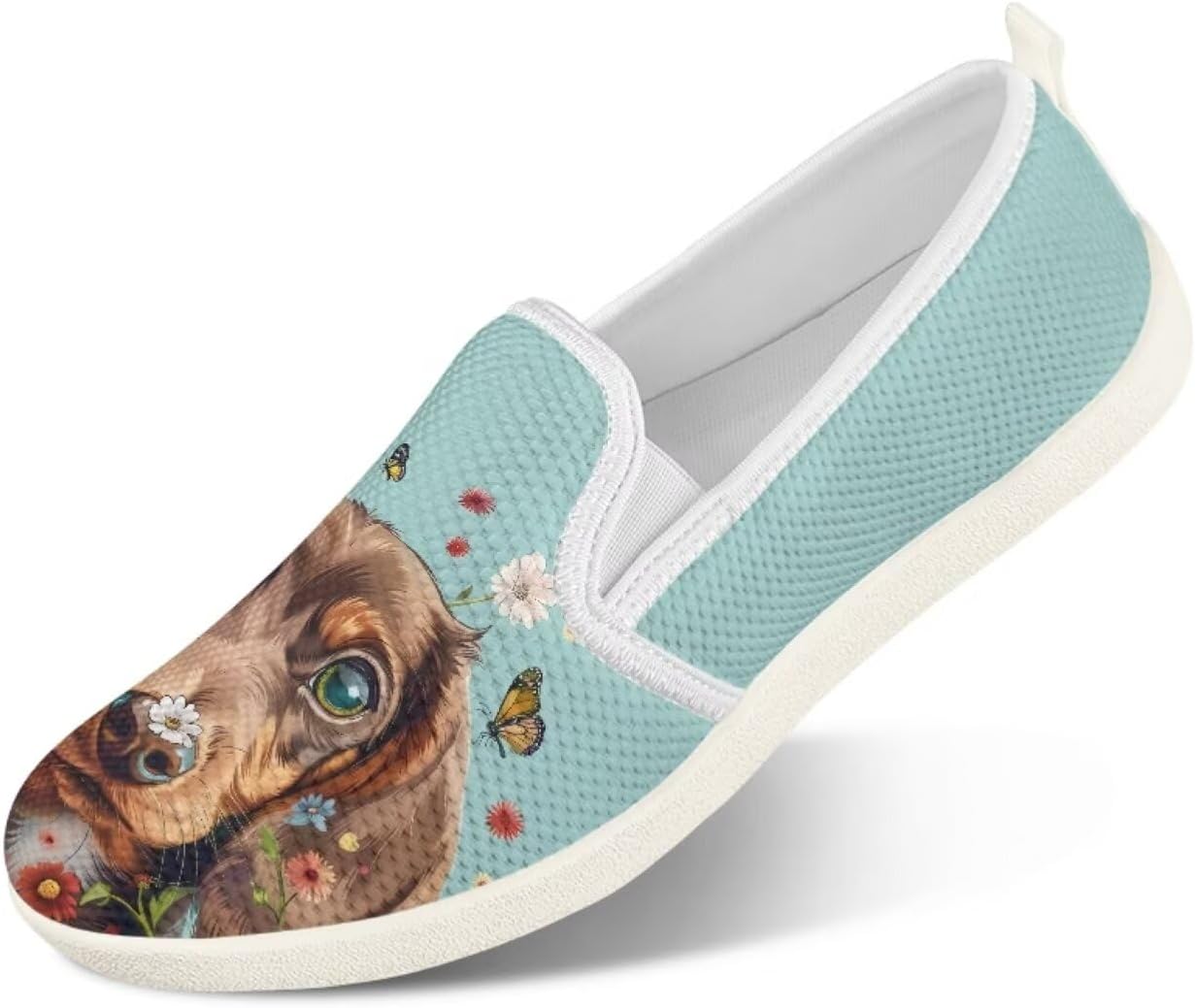 

Мужские туфли с животным принтом, слипоны, удобные лоферы, модные повседневные кроссовки, сетчатые плоские туфли, широкие, легкие, размеры 4-9 Twousenru, Dachshund & Flowers