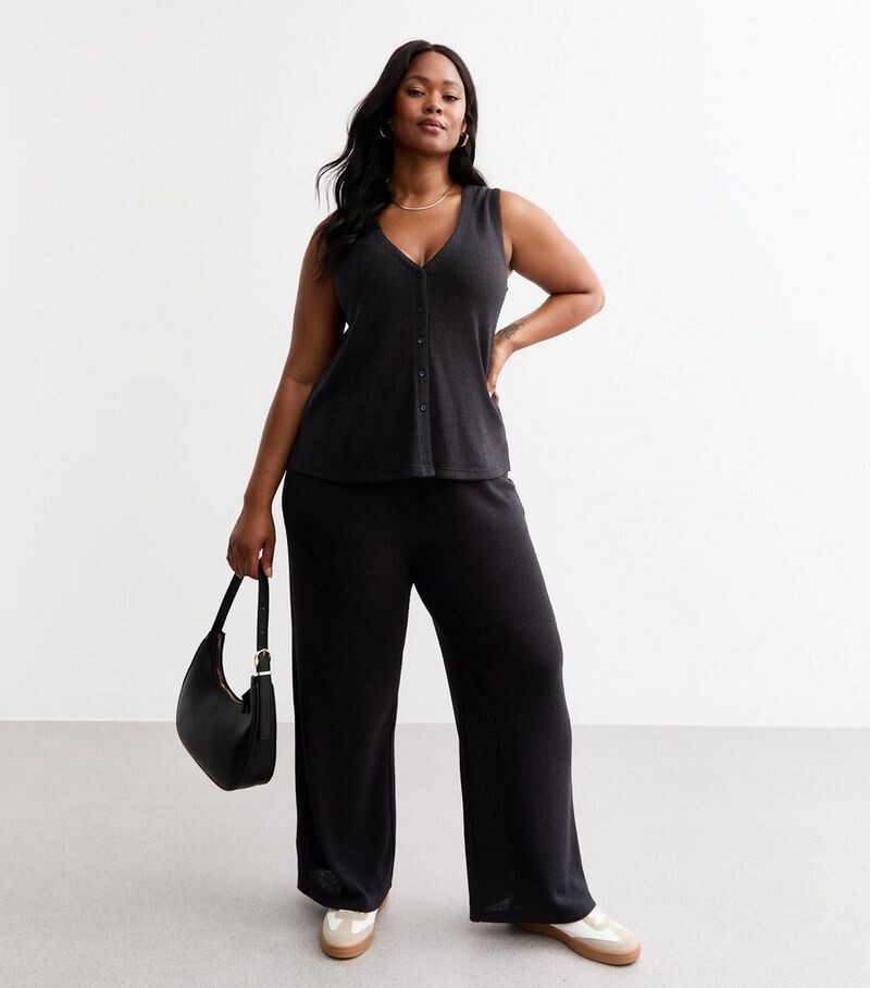 

Черные широкие брюки Curves Soft Touch New Look, черный