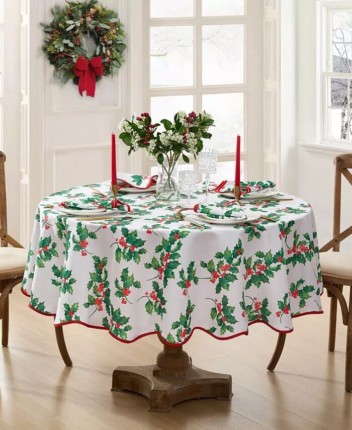 

Классическая круглая скатерть Holly Scallop Border, 70 дюймов Elrene, мультиколор