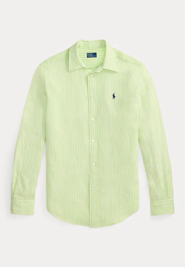 Классическая полосатая льняная рубашка-блузка на пуговицах Polo Ralph Lauren, Electric Lime White — фото 4