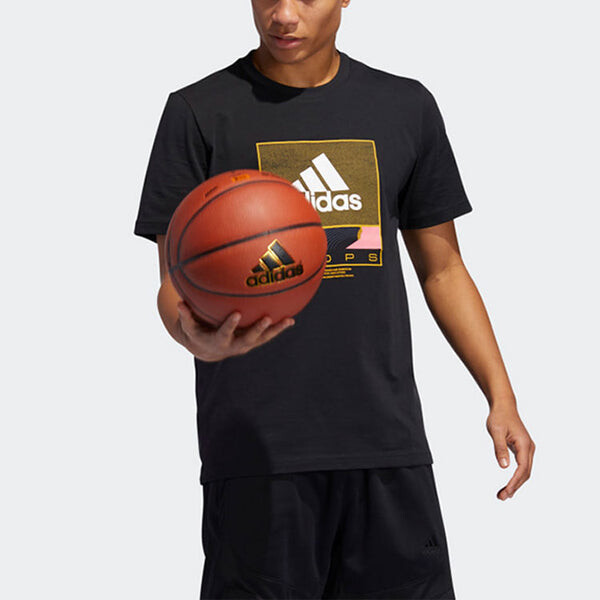 Футболка basketball sports round neck short sleeve black Adidas, черный — фото 3