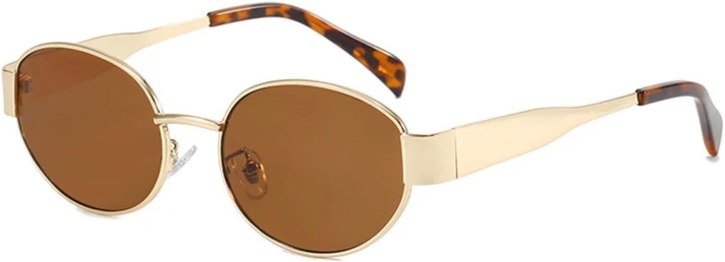 

Солнцезащитные очки с защитой от УФ-излучения UV400 | Маленькая овальная металлическая оправа | Для женщин и мужчин | Для занятий спортом на открытом воздухе и вождения DSVIGF, Gold Brown