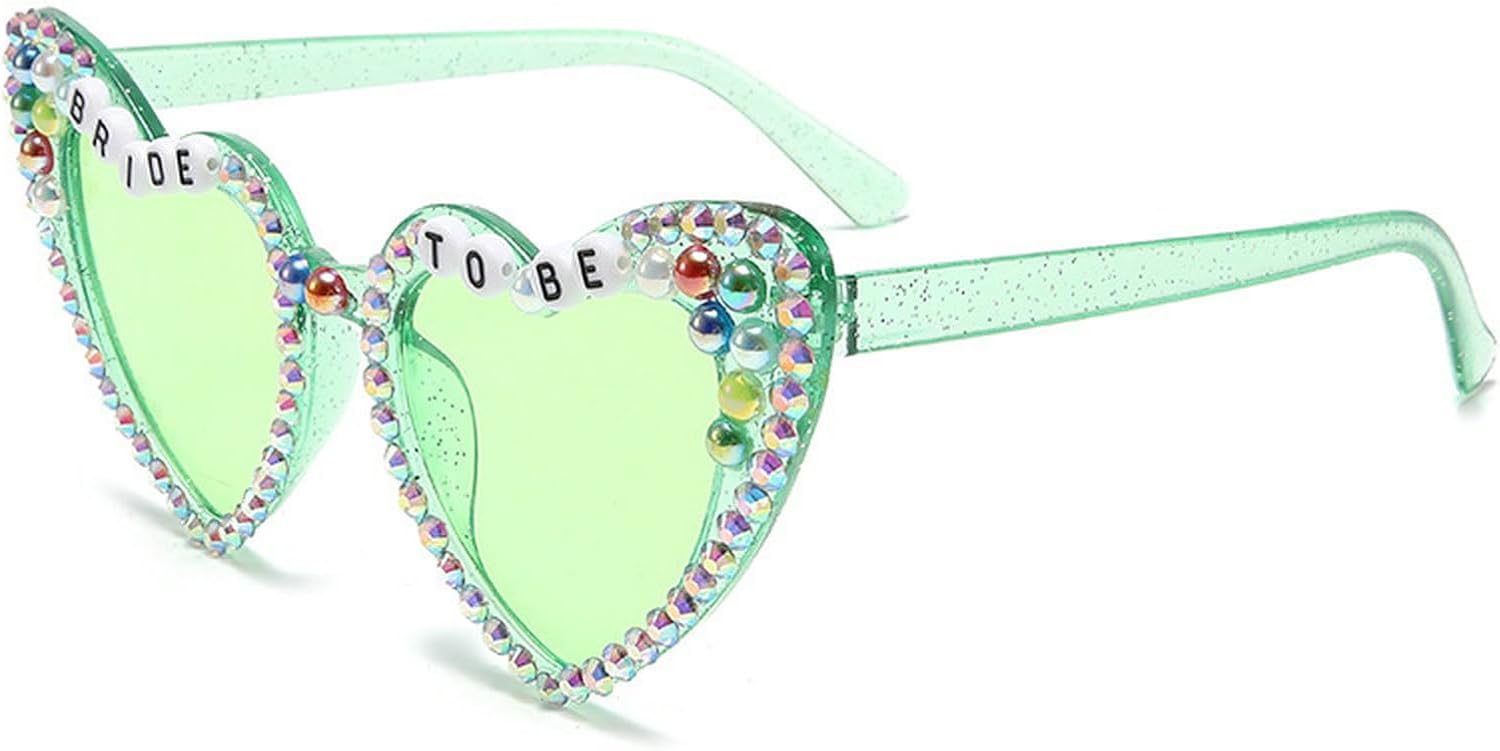 

Солнцезащитные очки COTIA Love Heart с блестящими стразами, бриллиантами и разноцветными жемчужинами, женские солнцезащитные очки, свадебный аксессуар, очки для вечеринки, Green