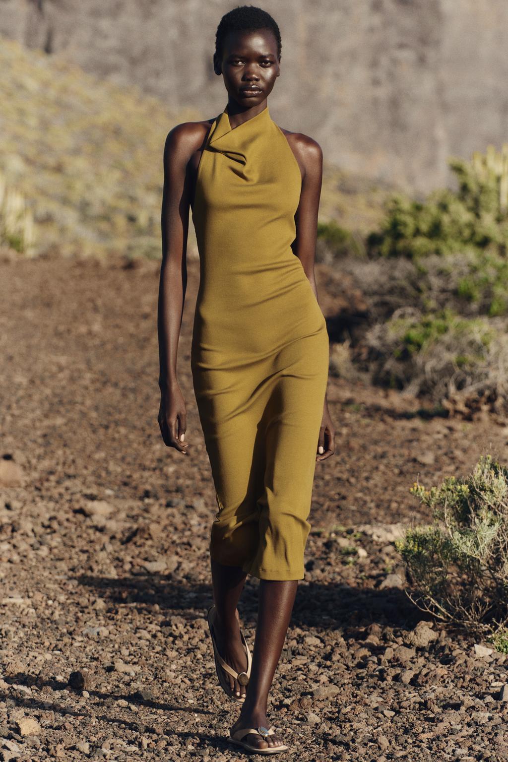

Платье миди на бретельках ZARA, оливково-зеленый