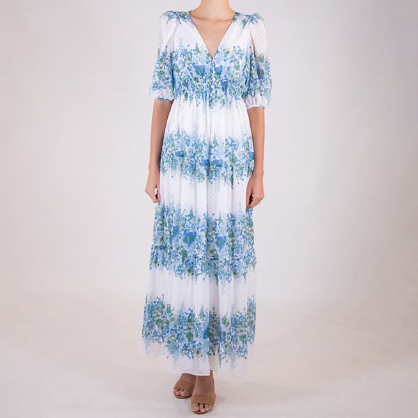 

Женское платье макси с V-образным вырезом и присборенной талией Taylor, Blue Floral