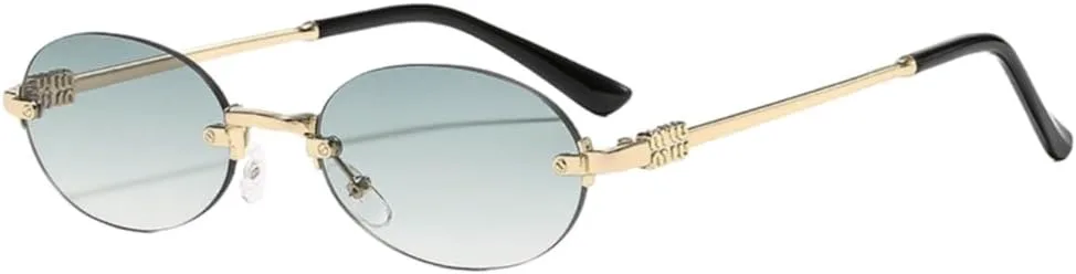 

Солнцезащитные очки без оправы овальной формы, стильные, для летнего использования, с защитой от солнца, модные солнцезащитные очки UV400 UJNHGQ, Gold Green