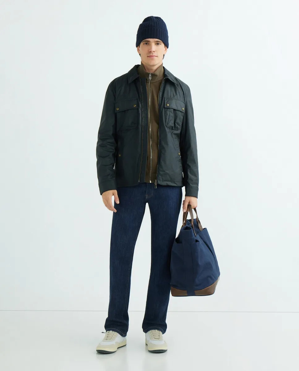 

Мужская рубашка из вощеного хлопка с четырьмя карманами на молнии Belstaff, тёмно-синий
