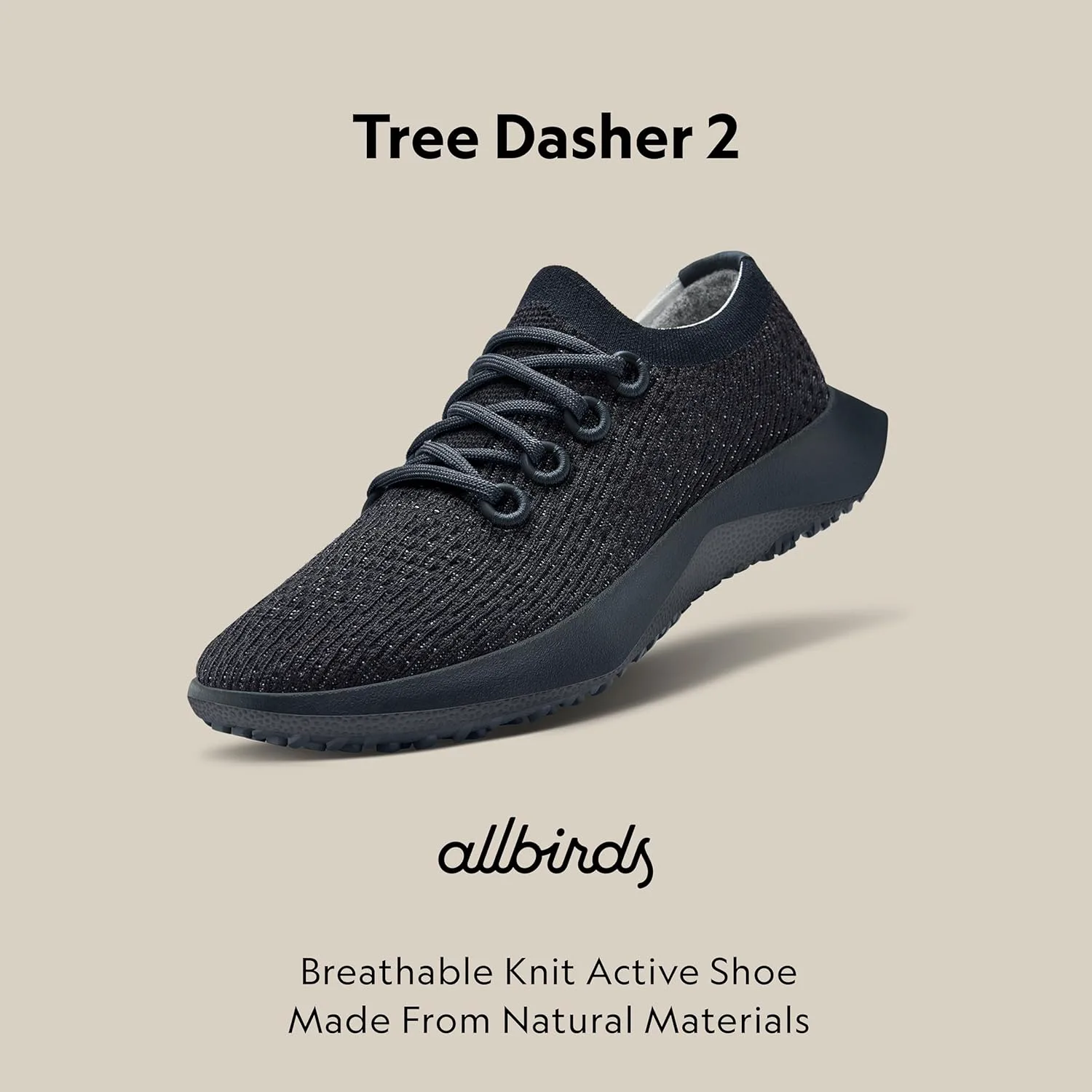Мужские кроссовки Allbirds Tree Dasher 2 для активного бега и ходьбы, черный — фото 2