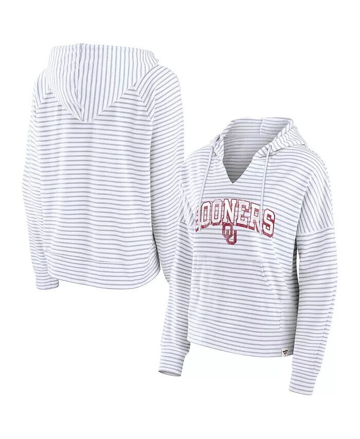 

Женская белая полосатая толстовка с капюшоном Oklahoma Sooners с вырезом-ножом Fanatics