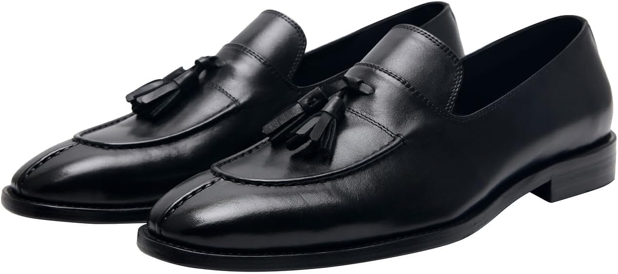 

Мужские черные лоферы Santimon из натуральной кожи с кисточками - туфли без шнурков для повседневной носки, бизнеса, свадеб и выпускных - современные пенни-лоферы для костюмов и смокингов