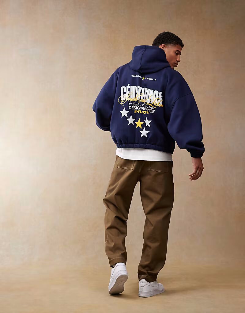 

Толстовка оверсайз ASOS DESIGN с принтом на спине темно-синего цвета