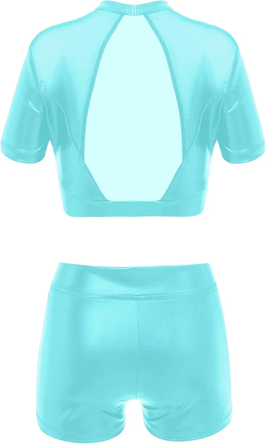 Детский спортивный комплект из топа и шорт, блестящий металлик, Fldy, Mint Green — фото 2