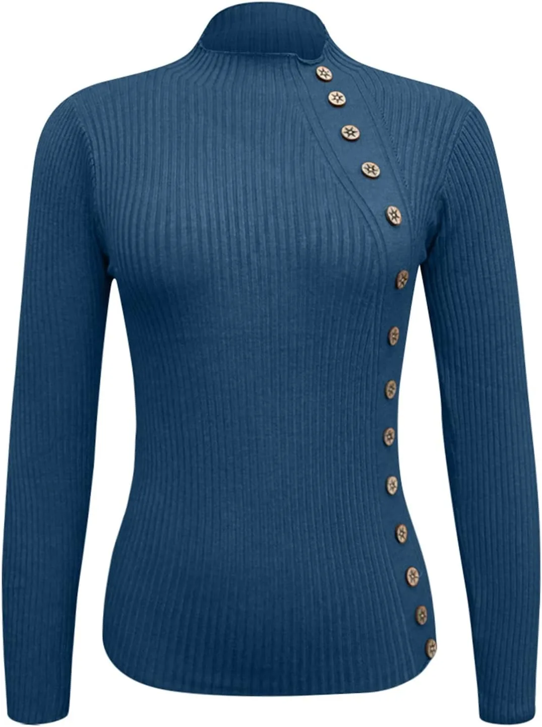 Женская теплая водолазка на пуговицах Slim Fit — фото 2