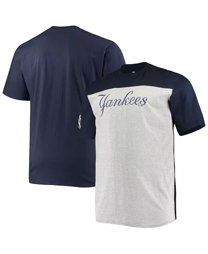 

Мужская темно-синяя и серо-меланжевая футболка New York Yankees Big and Tall Colorblock Fanatics