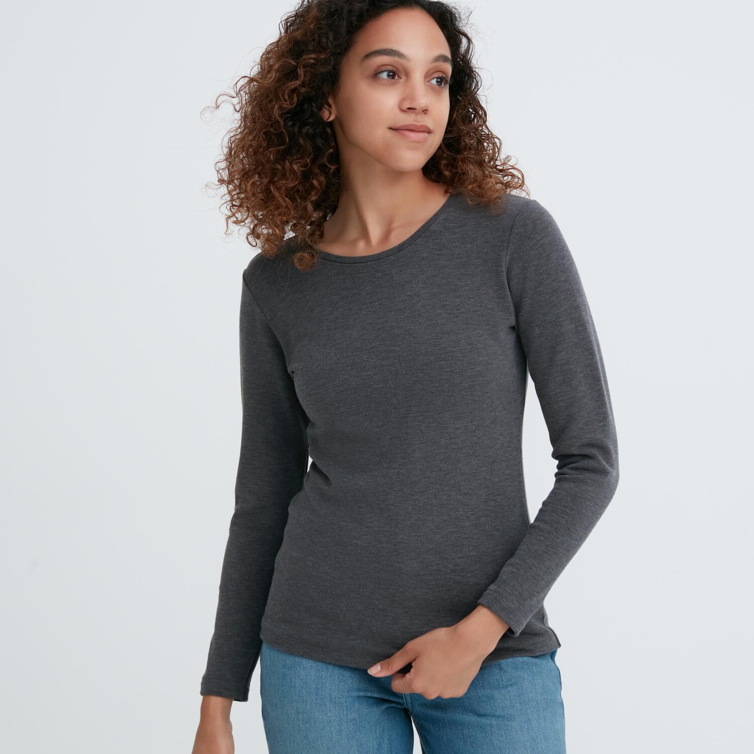 

Футболка Uniqlo Heattech Ultra Warm с круглым вырезом, темно - серый