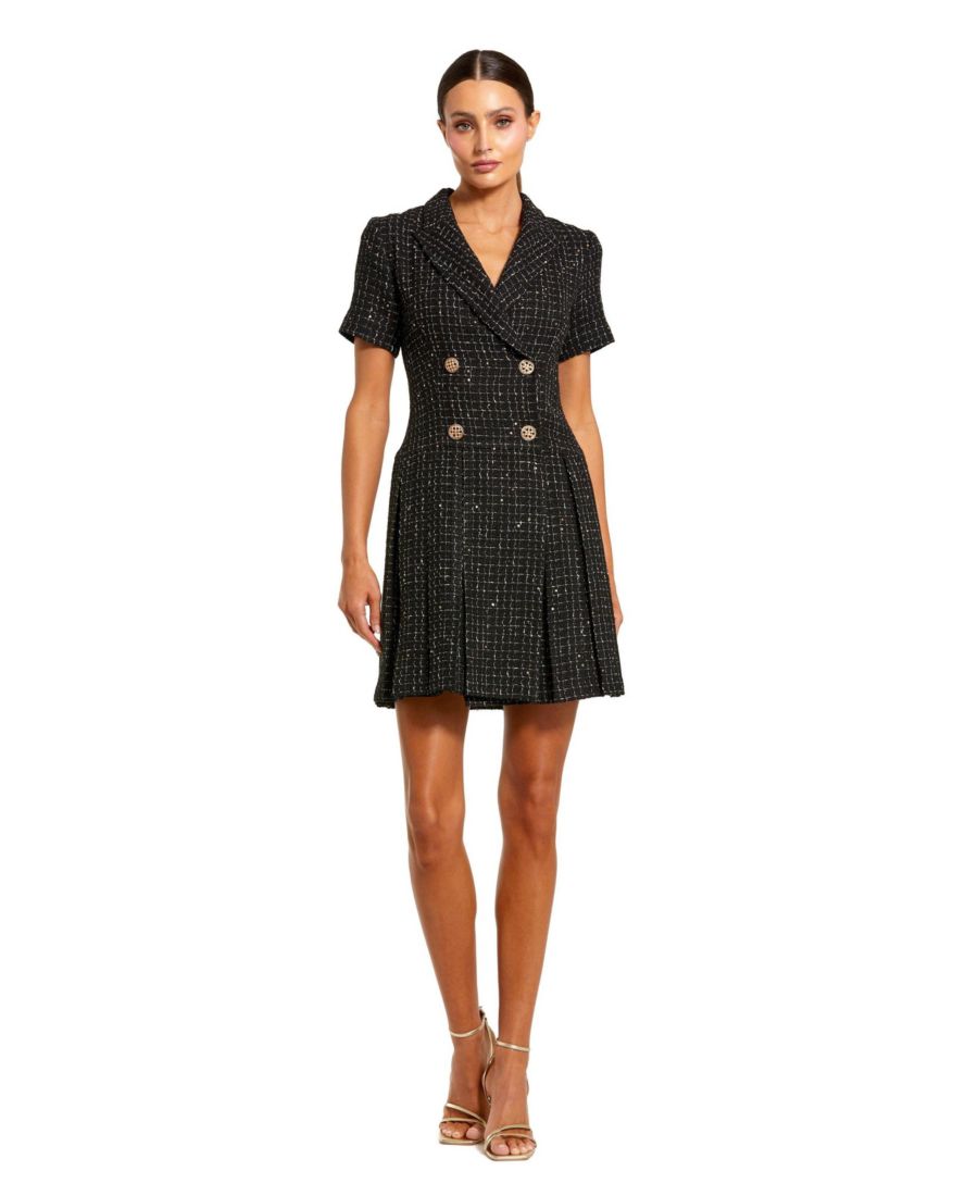 

Женское мини-платье-блейзер из твида с короткими рукавами и V-образным вырезом Mac Duggal, Black