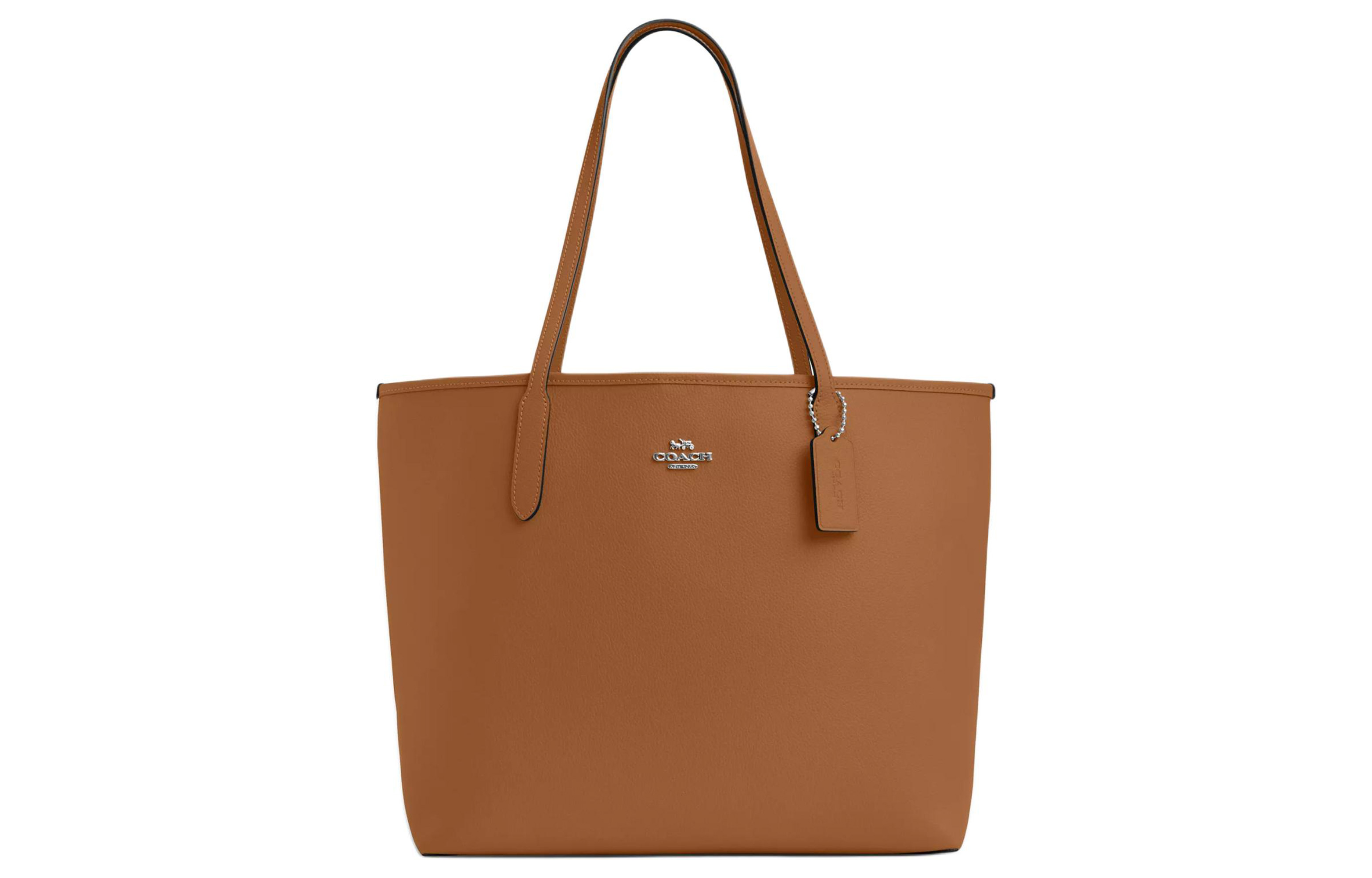 

COACH Городская двусторонняя кожаная сумка тоут Шоппер Плечевая сумка Большая женская серебристая со светлым седлом