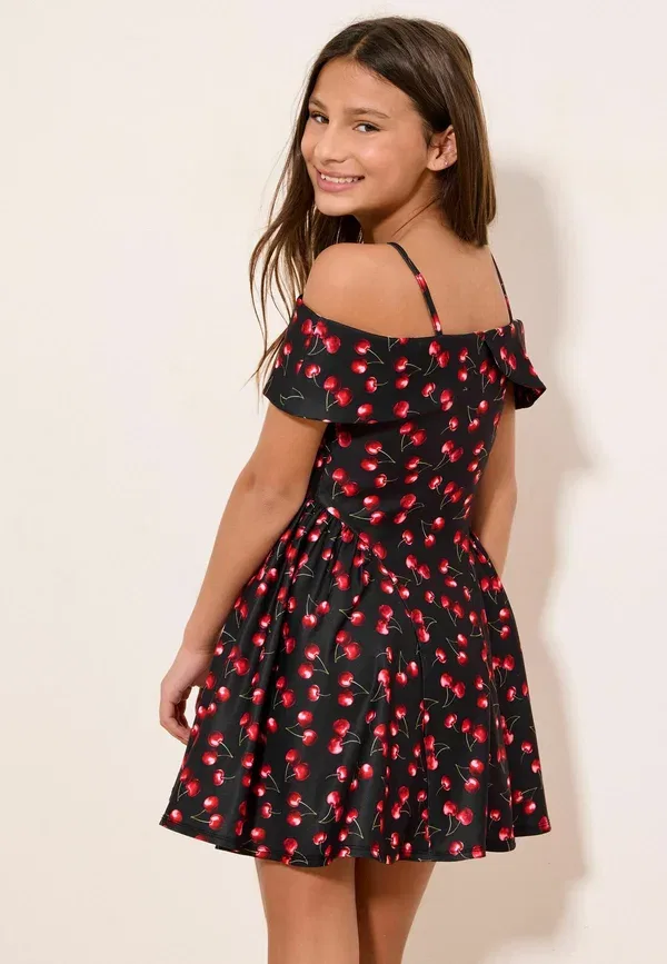 Платье Regular fit teen bow bardot dress Lipsy, вишнево-черный — фото 2