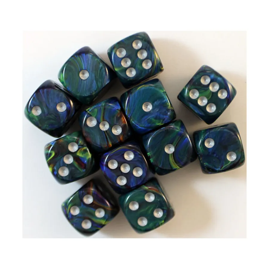 

d6 16мм Зеленый с серебром (12), Dice - Festive - d6 (Chessex)