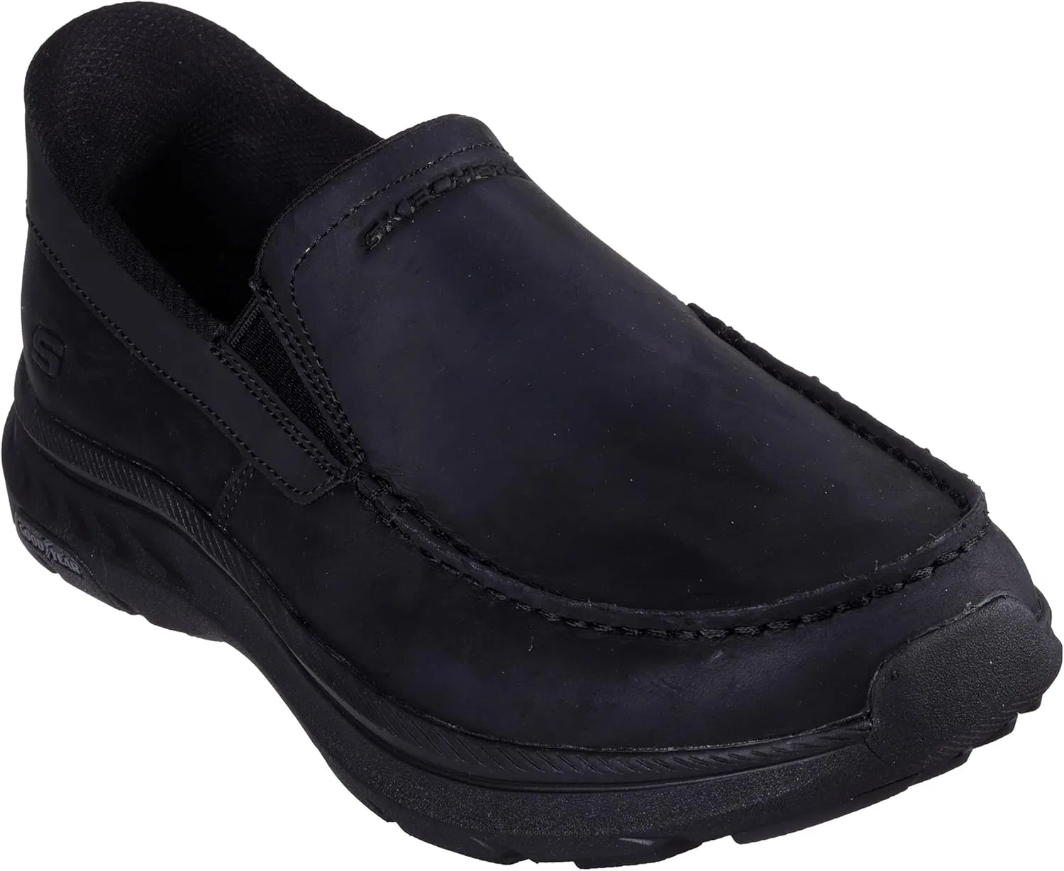 Мокасины с двумя резинками, кожаные, Skechers, черный — фото 2