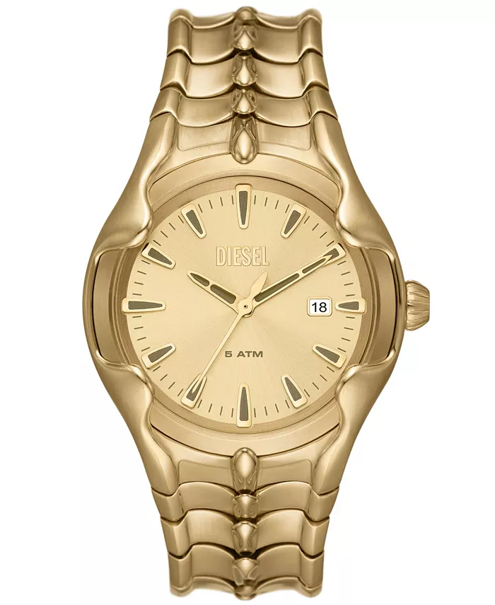 

Мужские часы Vert Quartz Three Hand Date с датой, золотистый корпус из нержавеющей стали, 44 мм Diesel