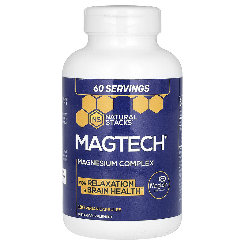 

Natural Stacks, Magtech, комплекс магния, 200 мг, 180 веганских капсул (66,6 мг на капсулу)