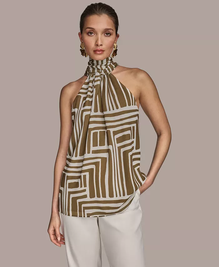 

Женский топ-халтер с высоким воротником и принтом, Regular & Petite Donna Karan New York, зеленый