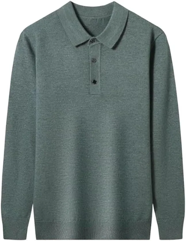 

Мужской вязаный пуловер с воротником-поло из мягкой шерсти