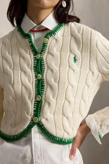 Кардиган женский из хлопка Cotton-Sweater-Cardigan Polo Ralph Lauren, бежевый — фото 4