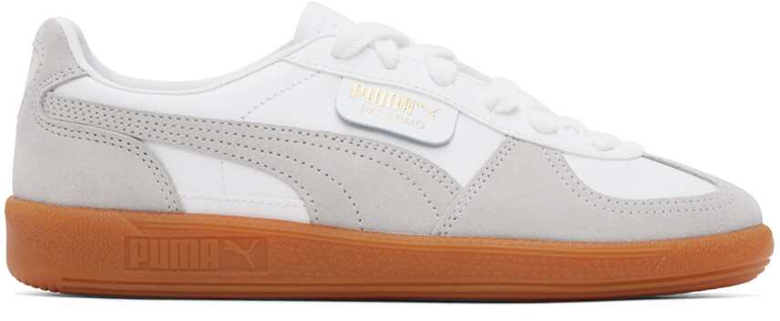 

Белые и серые кроссовки из кожи Palermo PUMA, White/Glacial gray/Gum
