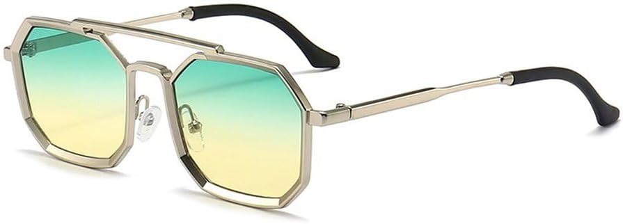 

Солнцезащитные очки в металлической оправе для мужчин и женщин, модные, с многоугольными двойными перемычками, роскошные очки для активного отдыха и вождения GHVWYX, Green Yellow