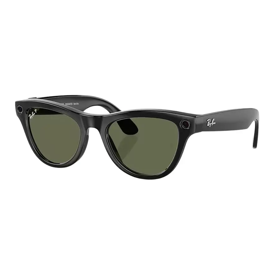 

RayBan Смарт-очки в стиле «кошачий глаз» литые разноцветные унисекс, Bright Black Frame+Green Lens