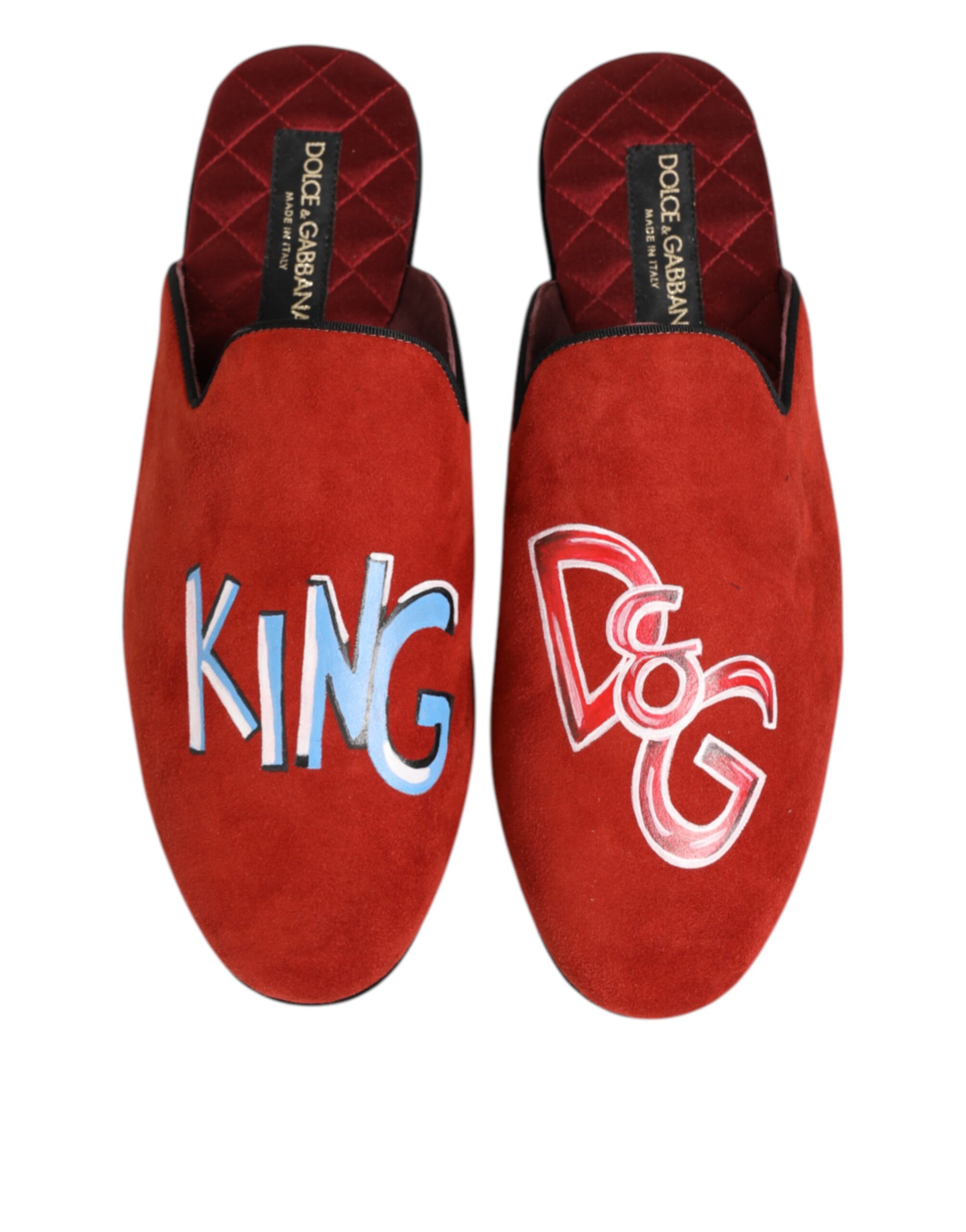 Красные замшевые мужские тапочки DG King Dolce & Gabbana, красный — фото 3