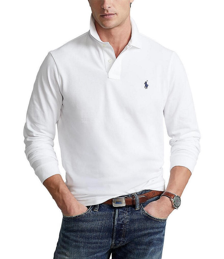 

Рубашка поло классического кроя в сеточку с длинными рукавами Polo Ralph Lauren, белый