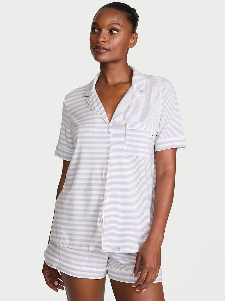 Комплект короткой пижамы из мягкого модала Victoria'S Secret, Prints & Solids Coconut White & Blue Stripes