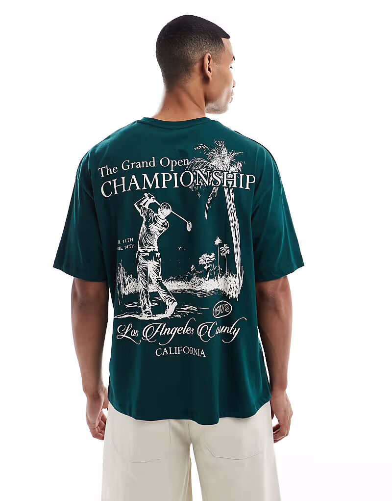 

Футболка свободного кроя зеленого цвета со спортивным принтом на спине Asos Design, Зеленый, Футболка свободного кроя зеленого цвета со спортивным принтом на спине Asos Design